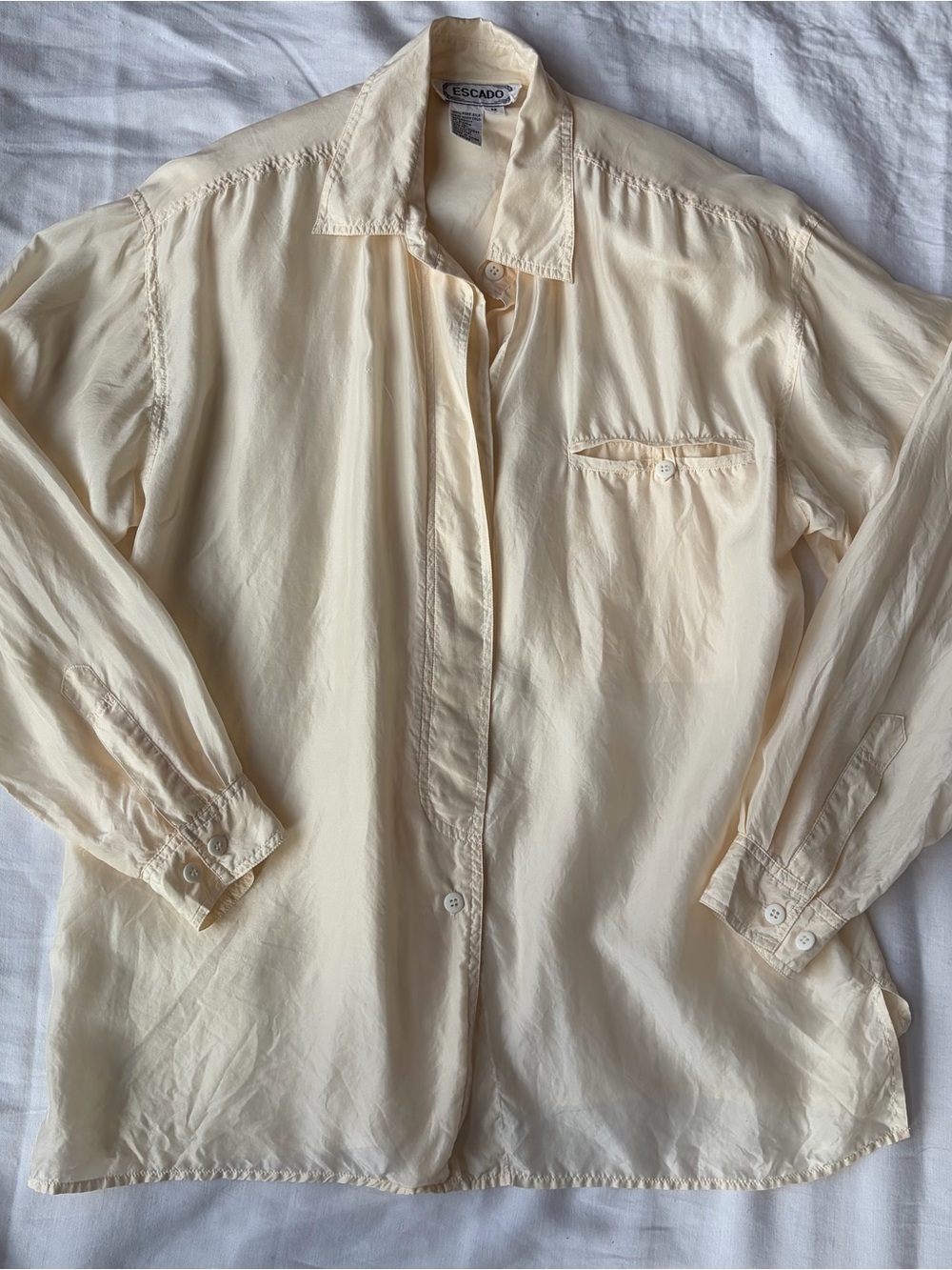 Escado 100% Pure Silk Ivory Oversized Button Down Blouse Shirt M Quiet Luxury